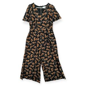 Emily And Fin Eleanor Jumpsuit Womens Large Leaping Leopard Animal Print NWOT